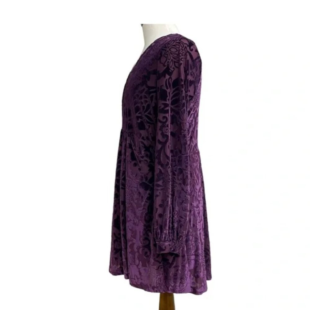 Free People Velvet Burnout Purple Goth Whimsigoth Pockets All Night Long Dress - Picture 4 of 5
